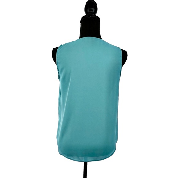 Zara Basic Women Sleeveless Blouse Small Teal Keyhole Silky Ruffle Accent Career - Picture 10 of 12